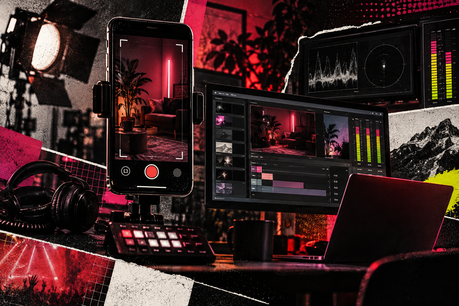 Live production equipment and interface collage
